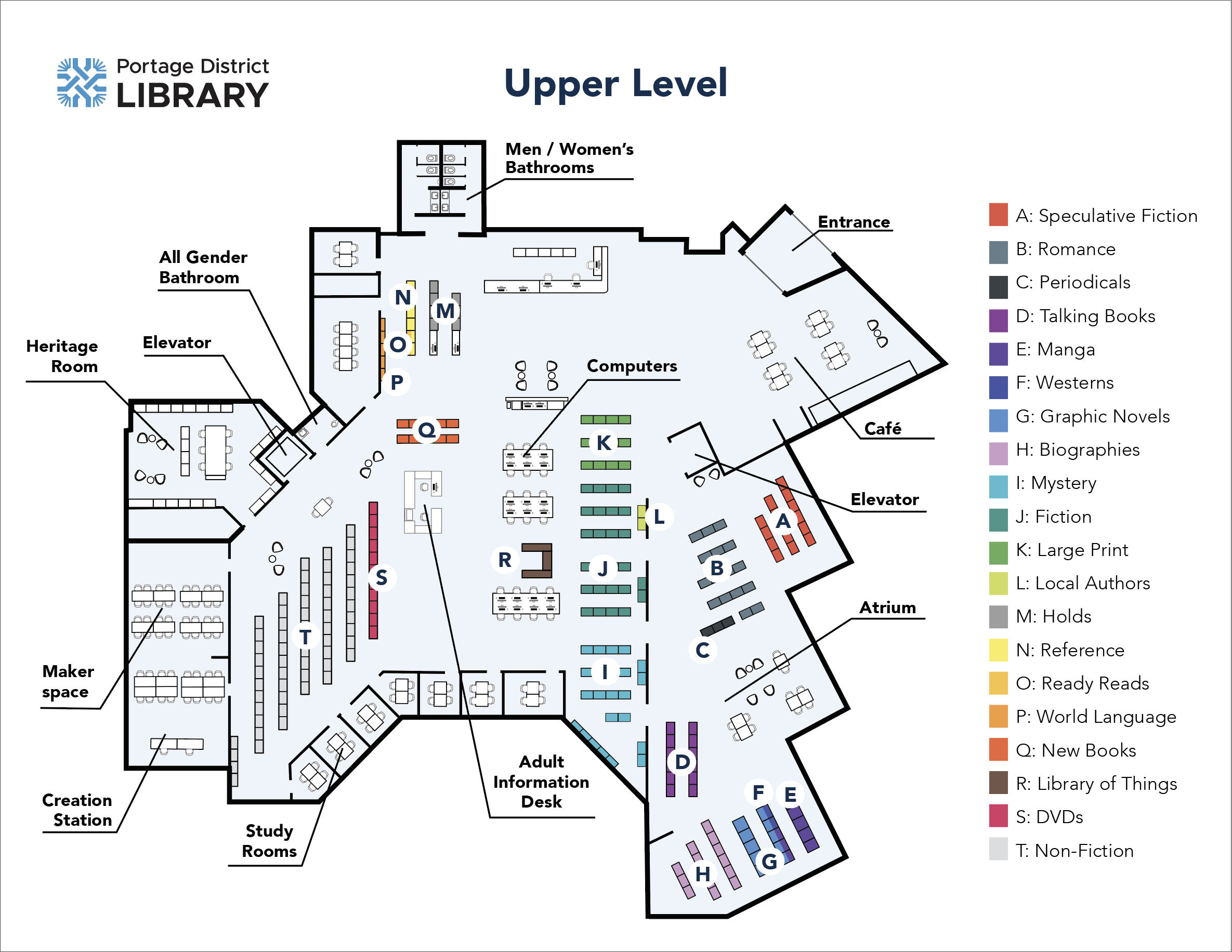 Map of the upper level of the library